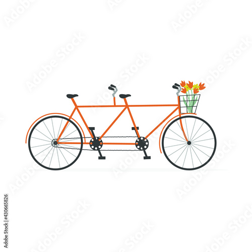 Cartoon tandem orange bicycle isolated on the white background. Vector illustration, eps 10