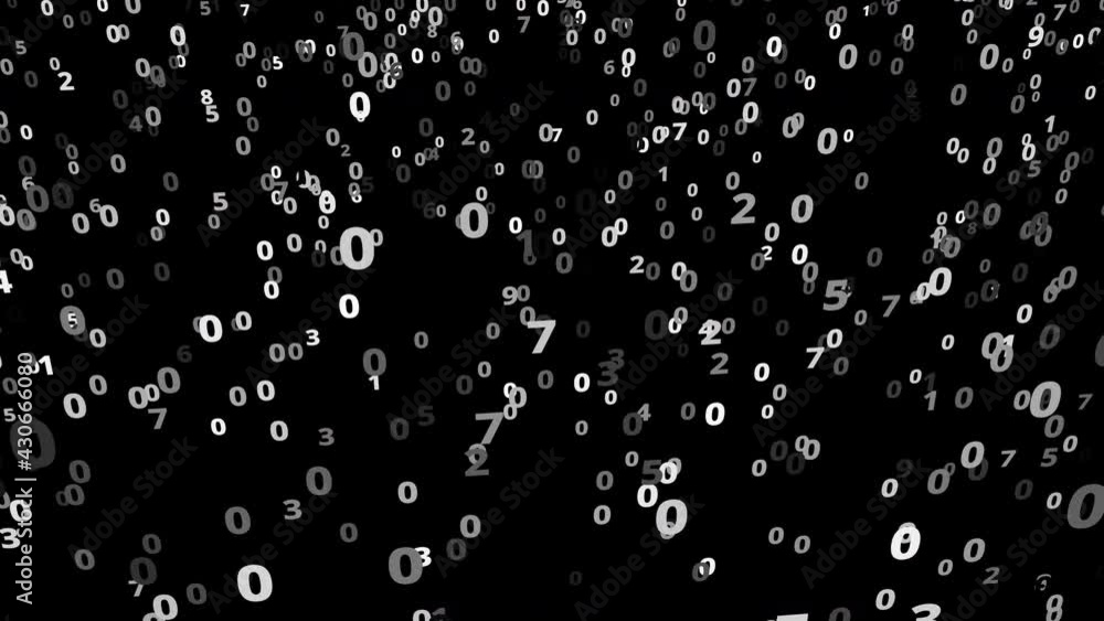 Chaotic movement of white numbers on a black background. Figures that change in a chaotic manner. Background or texture. Chaotic movement of white numbers on a black background. Figures that change in a chaotic manner. Background or texture.