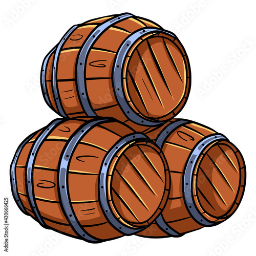 Barrel for wine or beer. Wooden barrel. Storage of alcohol. Cartoon style.