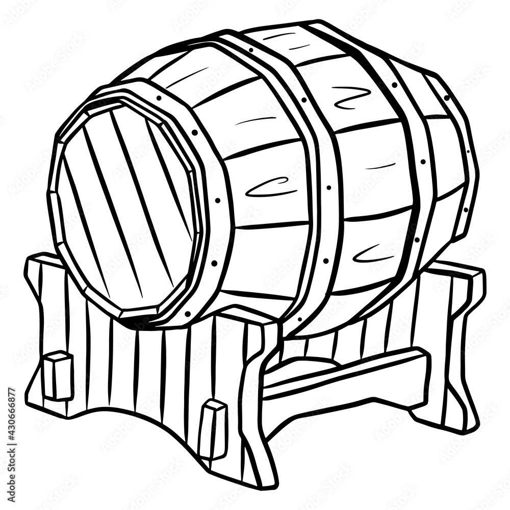 Barrel for wine or beer. Wooden barrel. Storage of alcohol. Cartoon style. Barrel for wine or beer. Wooden barrel. Storage of alcohol. Cartoon style.