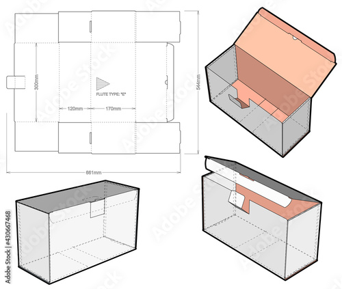 Cardboard box for sending mail.  Ease of assembly, no need for glue (Internal measurement 30x12x17 cm) and Die-cut Pattern. The .eps file is full scale and fully functional. 