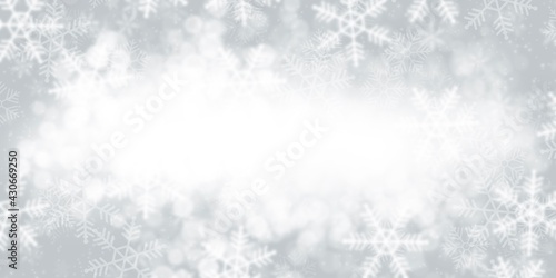 Abstract White Snow flake in Christmas holiday on grey gradients background. 