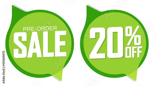 Pre-Order Sale banners design template, 20% off, discount tags, vector illustration
