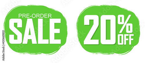 Pre-Order Sale banners design template, 20% off, discount tags, vector illustration