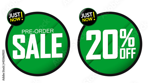 Pre-Order Sale banners design template, 20% off, discount tags, vector illustration