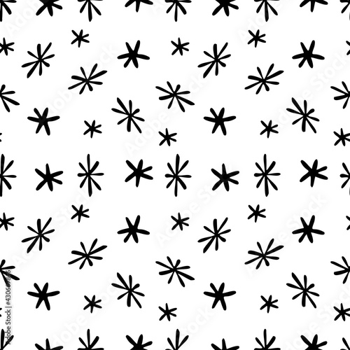 Seamless abstract vector pattern black and white cosmic simple stars on a night sky background