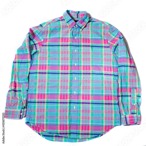 Green Red checkered shirt isolated on white background