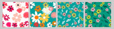 Seamless Pattern Background with Simple Flower Design Elements set. Vector Illustration