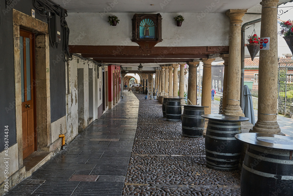 Arches of Galiana street in the old town of the town of Avilés, in Asturias (Asturies)