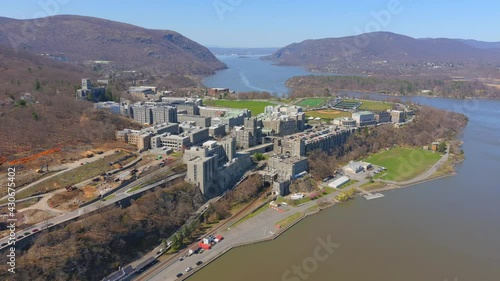 Aerial Pull Back Shot of the United States Military Academy at West Point photo