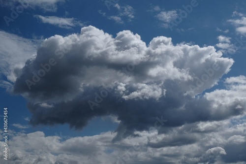 Dramatic sky with dark clouds lit by sun