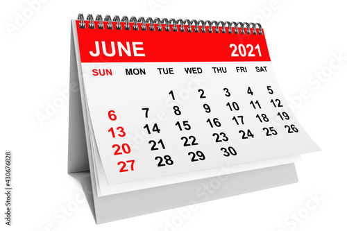 Calendar June 2021. 3d rendering