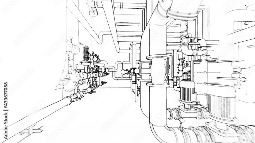Conceptual visualization of the BIM model utilities of the building at blueprint style