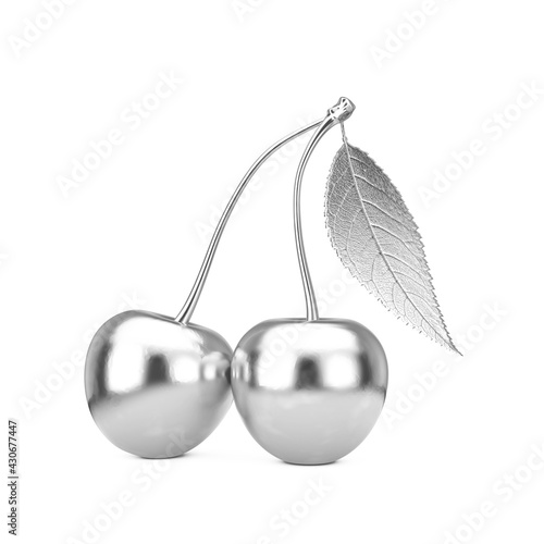 Wallpaper Mural Silver Cherry Fruit with Leaf. 3d Rendering Torontodigital.ca