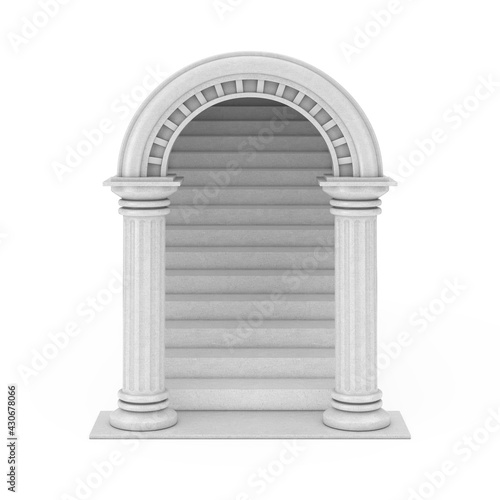 Entrance Classic Ancient Greek Column Arc with Concrete Stairs. 3d Rendering