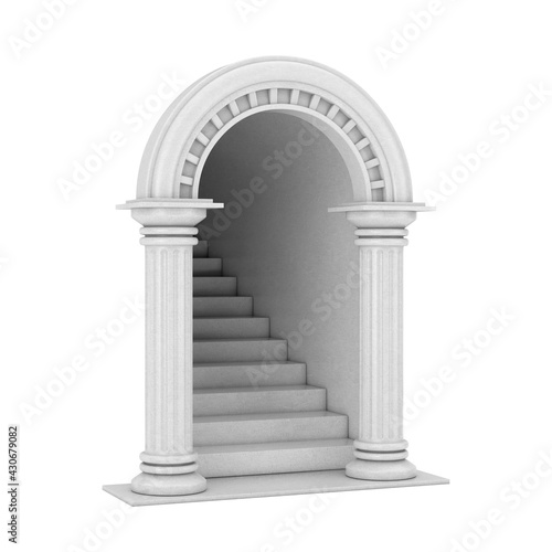 Entrance Classic Ancient Greek Column Arc with Concrete Stairs. 3d Rendering