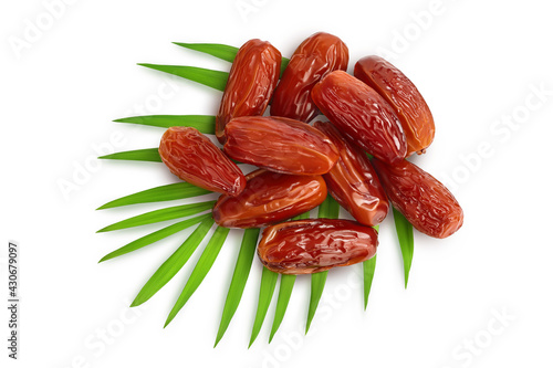 Dates isolated on white background with clipping path. Top view. Flat lay