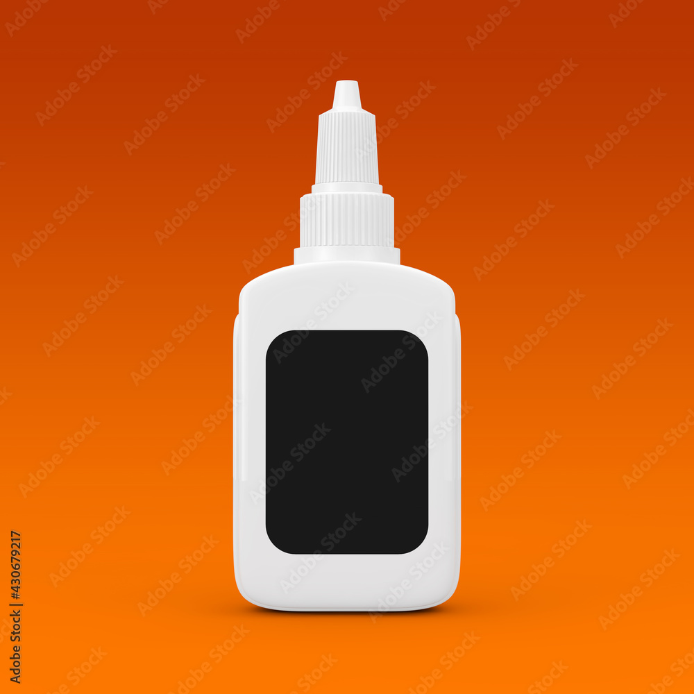 White Glue Bottle with Blank Black Label for Your Design. 3d Rendering White Glue Bottle with Blank Black Label for Your Design. 3d Rendering
