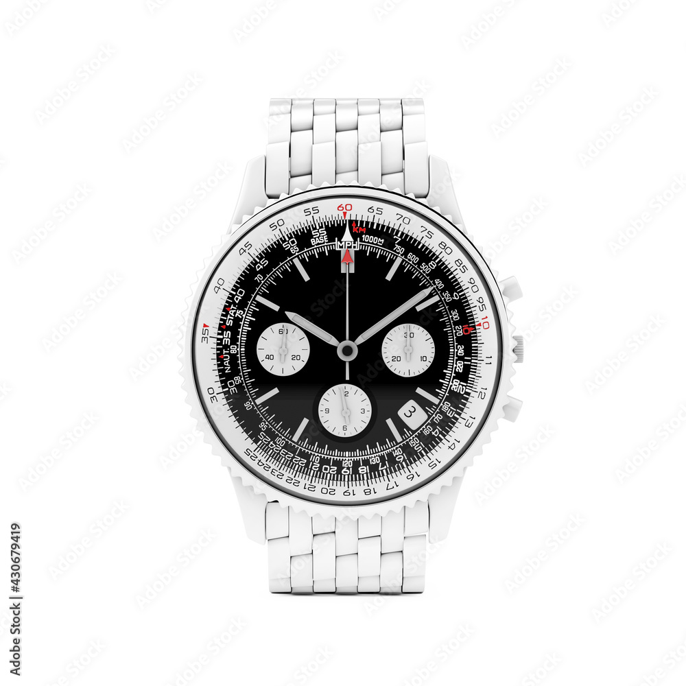 Luxury Classic Analog Men's White Wrist Watch in Clay Style. 3d Rendering Luxury Classic Analog Men's White Wrist Watch in Clay Style. 3d Rendering