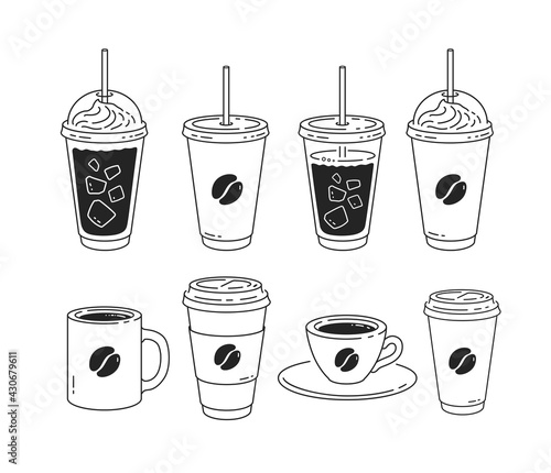 Line art illustration set of coffee cups
