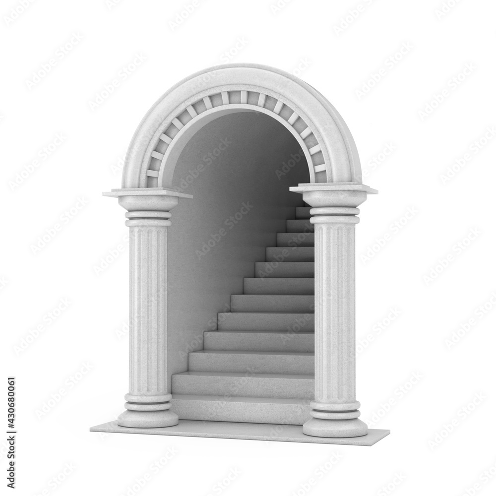 Obraz premium Entrance Classic Ancient Greek Column Arc with Concrete Stairs. 3d Rendering