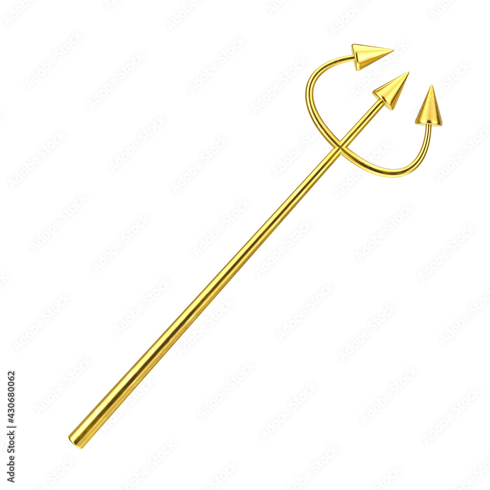 Golden Devil Halloween Day Celebration Trident or Pitchfork. 3d Rendering Golden Devil Halloween Day Celebration Trident or Pitchfork. 3d Rendering