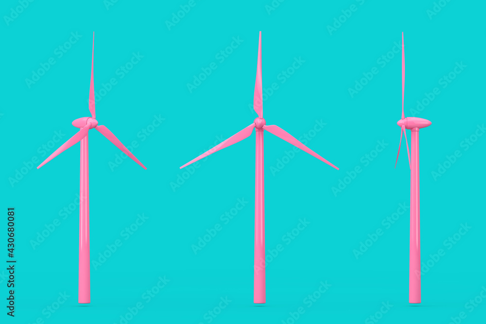 Pink Wind Turbine Windmill in Duotone Style. 3d Rendering Pink Wind Turbine Windmill in Duotone Style. 3d Rendering