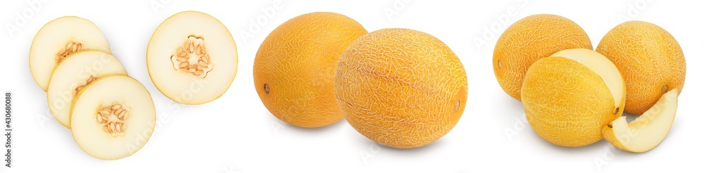 Melon isolated on white background with full depth of field. Set or collection Melon isolated on white background with full depth of field. Set or collection