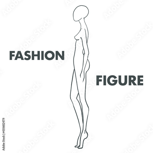 Fashion-illustration of the figure of the model in the profile in full growth.Sketch line on a white background.It can be used to demonstrate clothes, in web design, clothing design, printing.