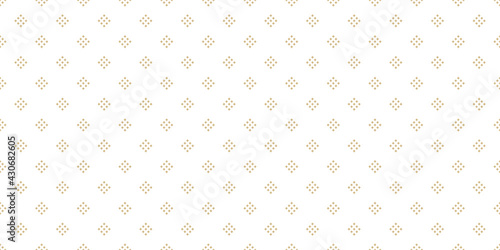 Vector geometric background with small diamond shapes, tiny rhombuses, dots. Abstract golden seamless pattern. Luxury gold and white texture. Modern repeat design for decor, print, website, wallpapers