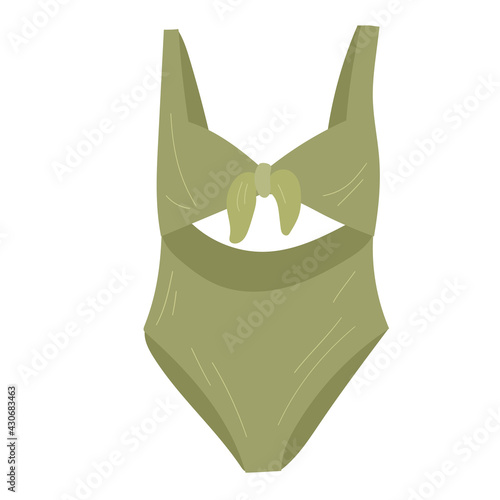 Green Khaki one-piece woman swimsuit.