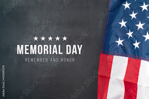 Memorial Day, Remember and honor. American holiday in the United States. Illustration with USA flag and black background