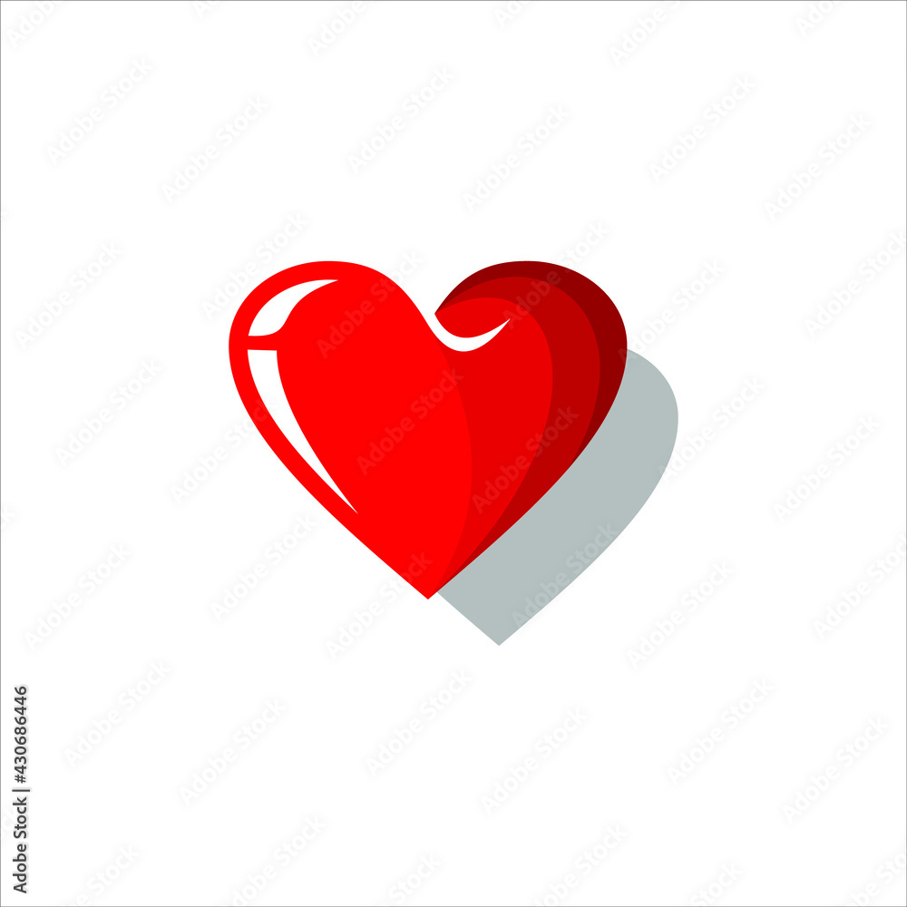 Flat Illustration of red heart with shadow for simple graphic design element and template ideas Flat Illustration of red heart with shadow for simple graphic design element and template ideas