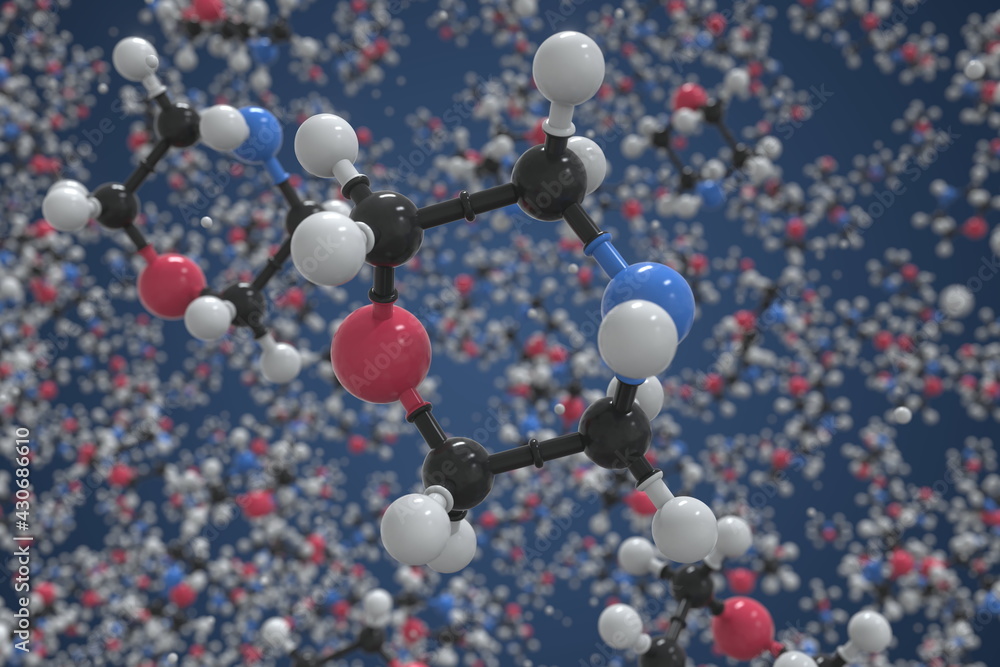 Morpholine molecule, ball-and-stick molecular model. Chemical 3d rendering