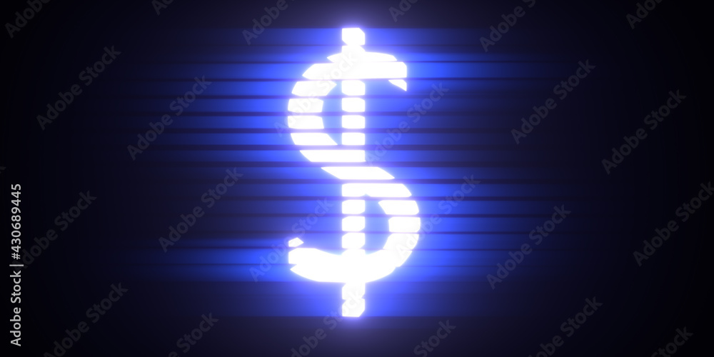 A glowing symbol of the US currency on a black background. 3D visualization A glowing symbol of the US currency on a black background. 3D visualization