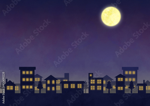 満月のデフォルメ夜景イメージ