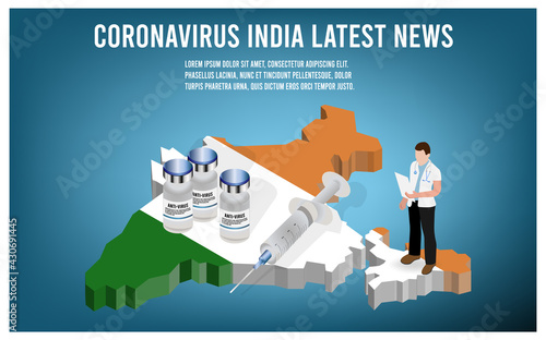 India map with covid-19 virus situation, Health Care Problems and Fight Novel Coronavirus (2019-nCoV)concept. Vector illustration Eps10