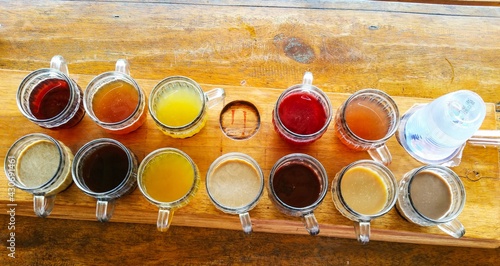 Fényképezés Several different flavours of balinese coffee and tea.
