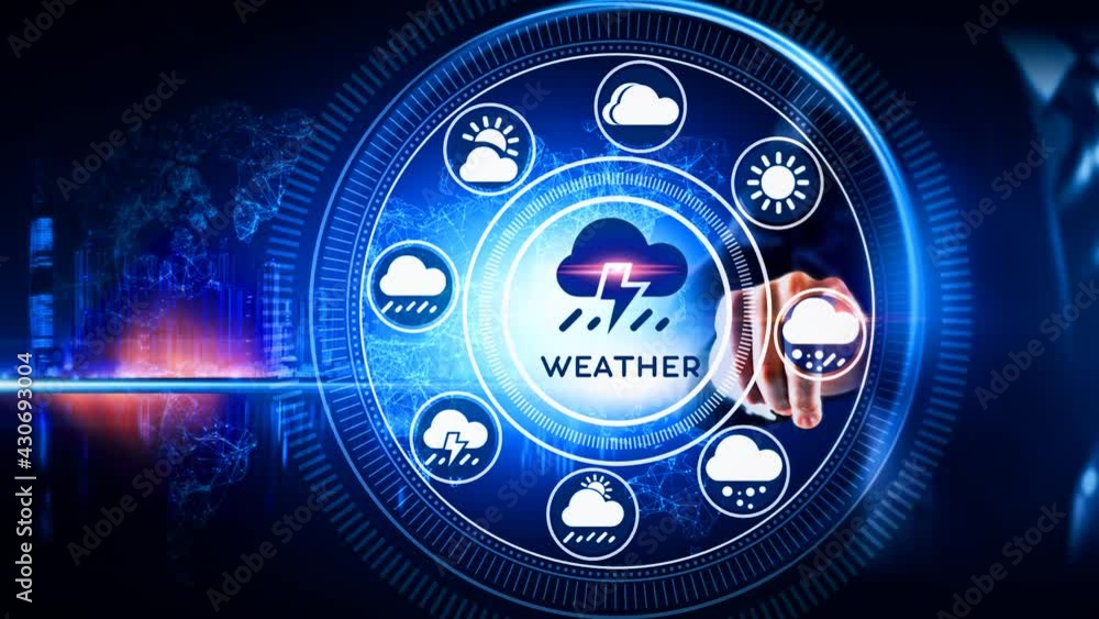 Weather Icon Concept Rotating wheel with icon surrounded by city Center and spoke Concept Weather Icon Concept Rotating wheel with icon surrounded by city Center and spoke Concept