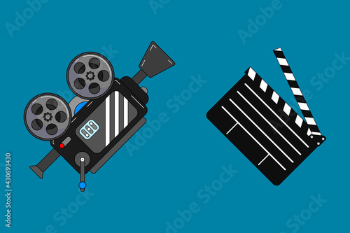 Film camera and clapper icon logo