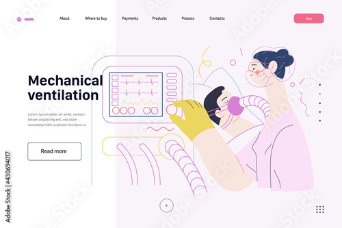 Mechanical ventilation - medical insurance illustration. Modern flat vector