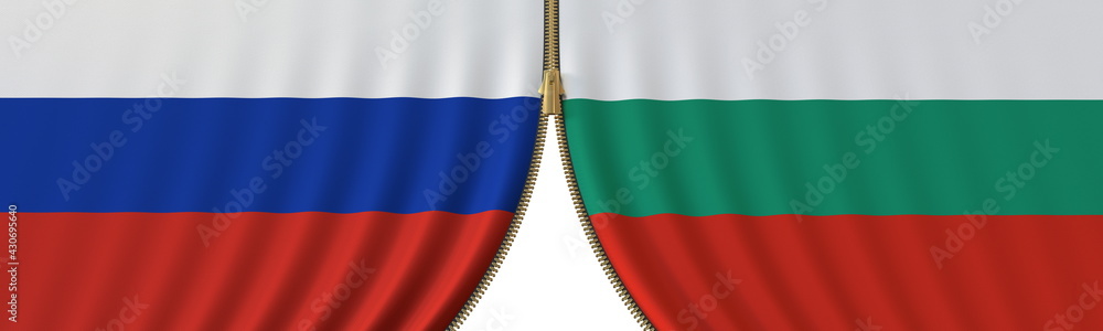 Russia and Bulgaria cooperation or conflict, flags and closing or opening zipper between them. Conceptual 3D rendering Russia and Bulgaria cooperation or conflict, flags and closing or opening zipper between them. Conceptual 3D rendering