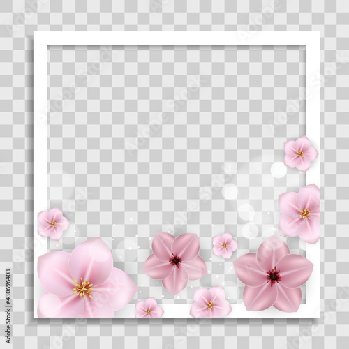 Empty Photo Frame Template with Spring Flowers for Media Post  in Social Network. Vector Illustration
