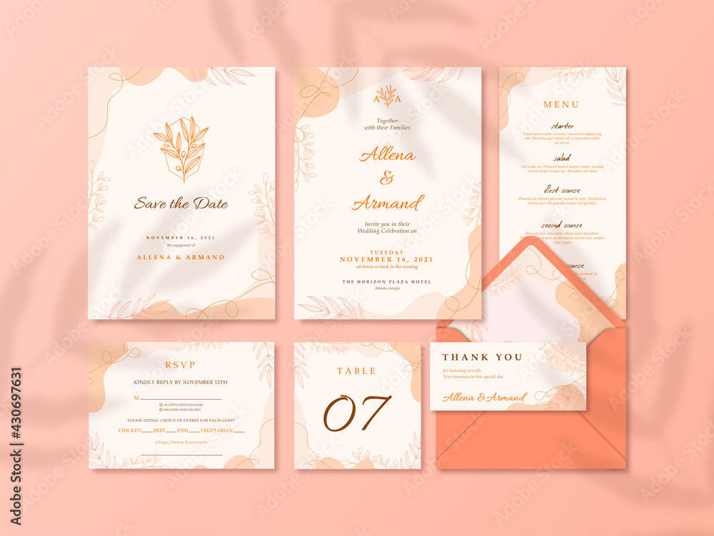 Romantic and Beautiful wedding stationery template