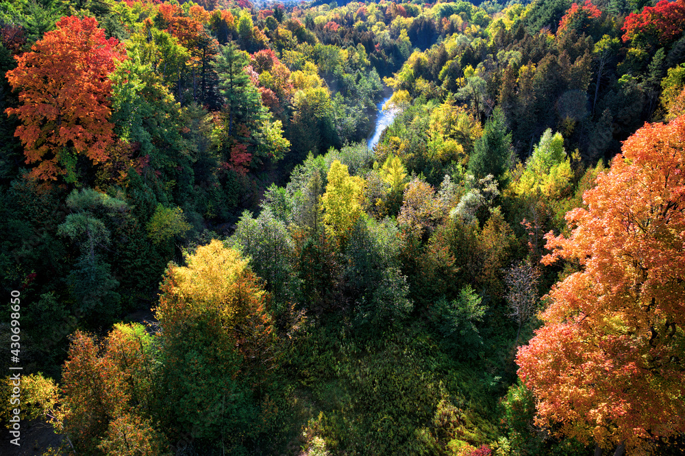 Aerial view of the river valley of the National Park in autumn.