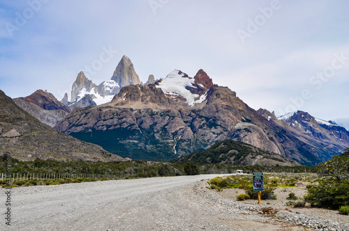 Old dirt road in the snowy mountains