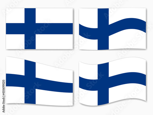 isolated the Finland flag set waving by the wind shapes, element for icon, label, banner, button etc. vector design. photo