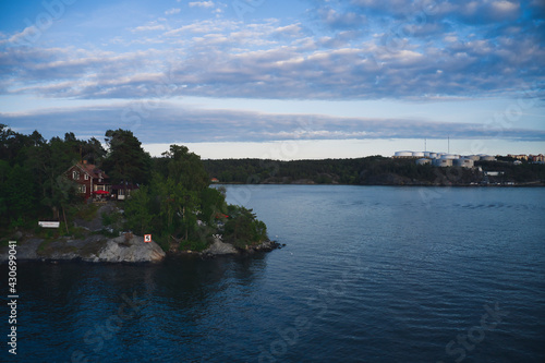 Fjaderholmarna island, SWEDEN - June 13, 2020. Fjaderholmarna island in the archipelago of Stockholm. photo taken by drone. High quality photo