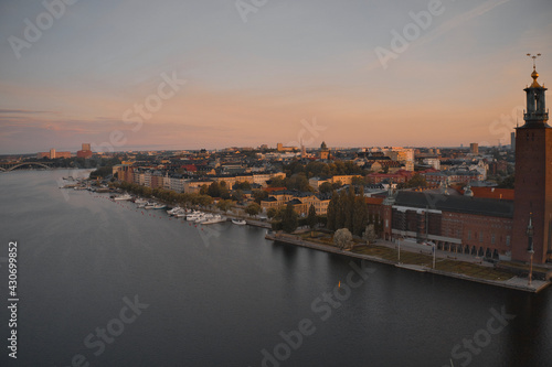 Stockholm, SWEDEN - June 21, 2019.Aerial view over Stockholm skyline in sunrise. High quality photo