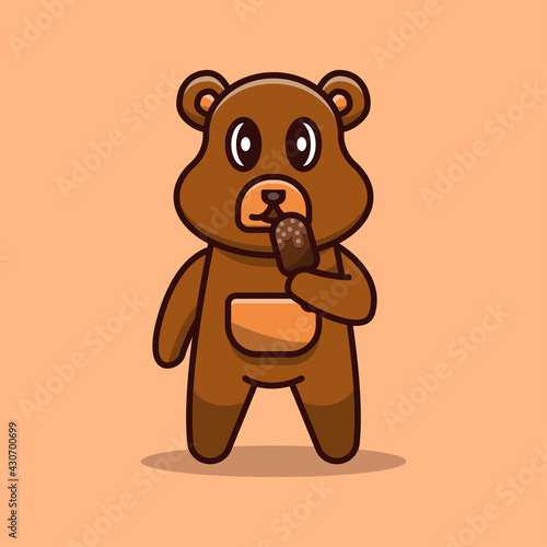 Cartoon Bear Eating Ice cream Vector Icon concept illustration